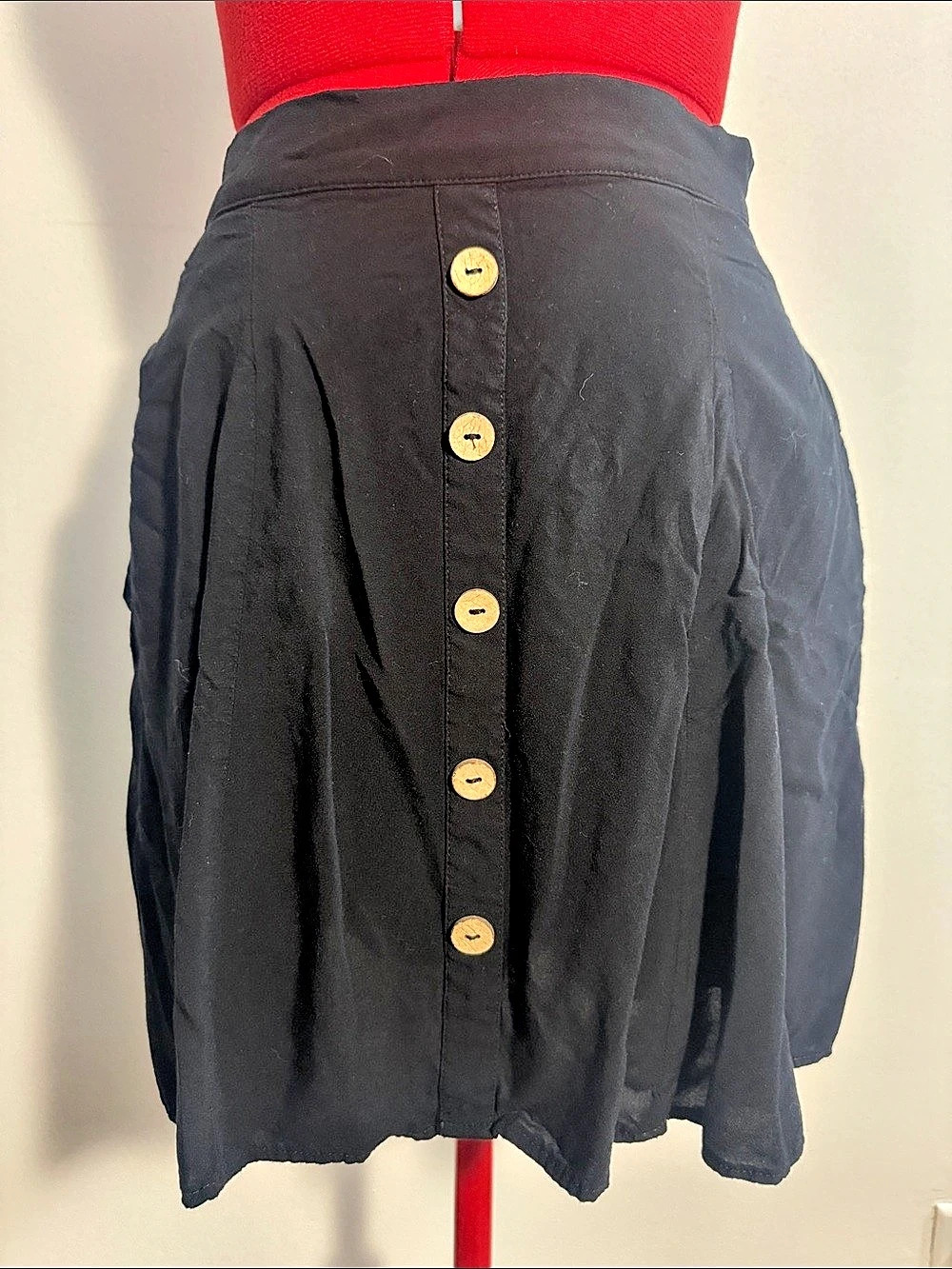 ModCloth Black Button Front Skirt with Pockets and Side Zipper